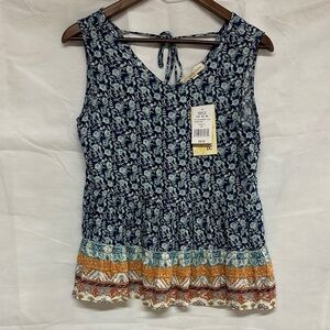 Rewind Navy and Multicolor Sleeveless Blouse